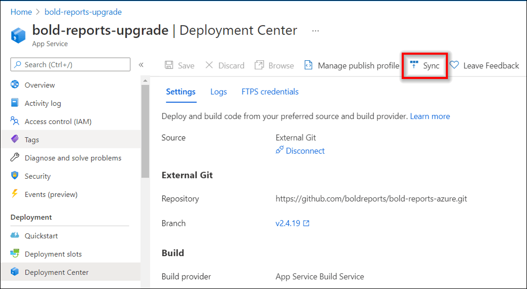 Deployment center utility sync