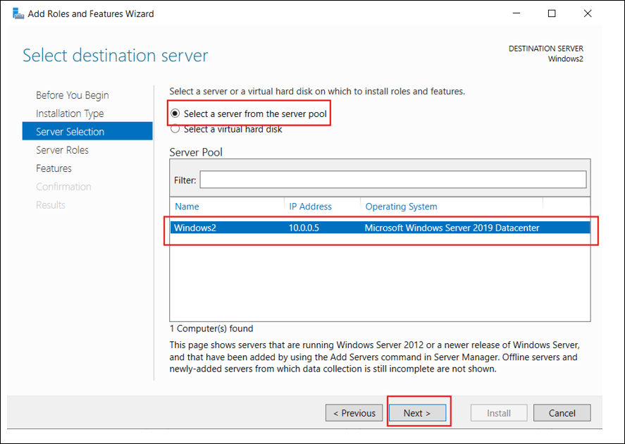 Destination server