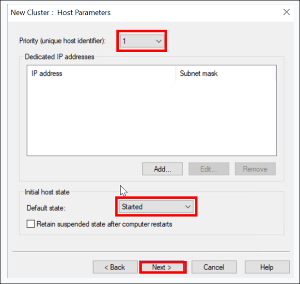 Host parameter page
