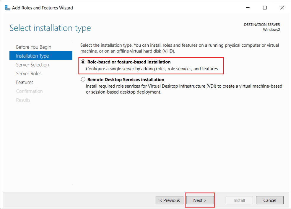 Installation type page