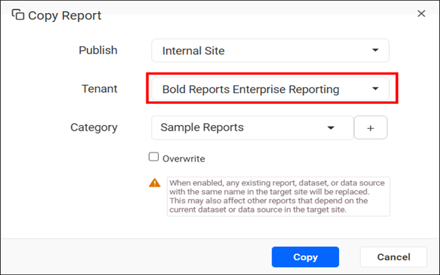 Select multiple tenants for copying reports