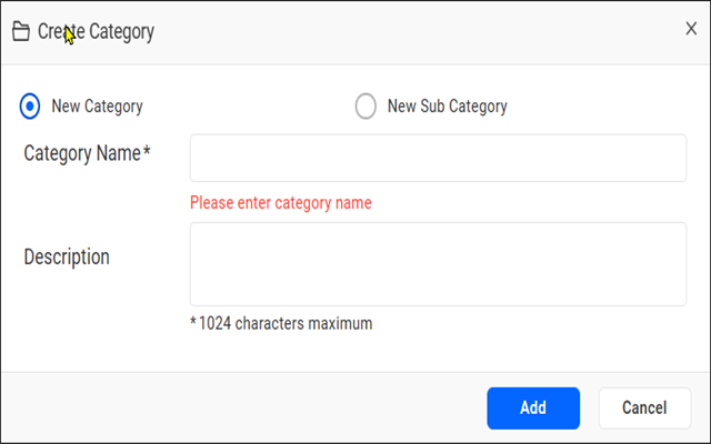 Create new category dialog