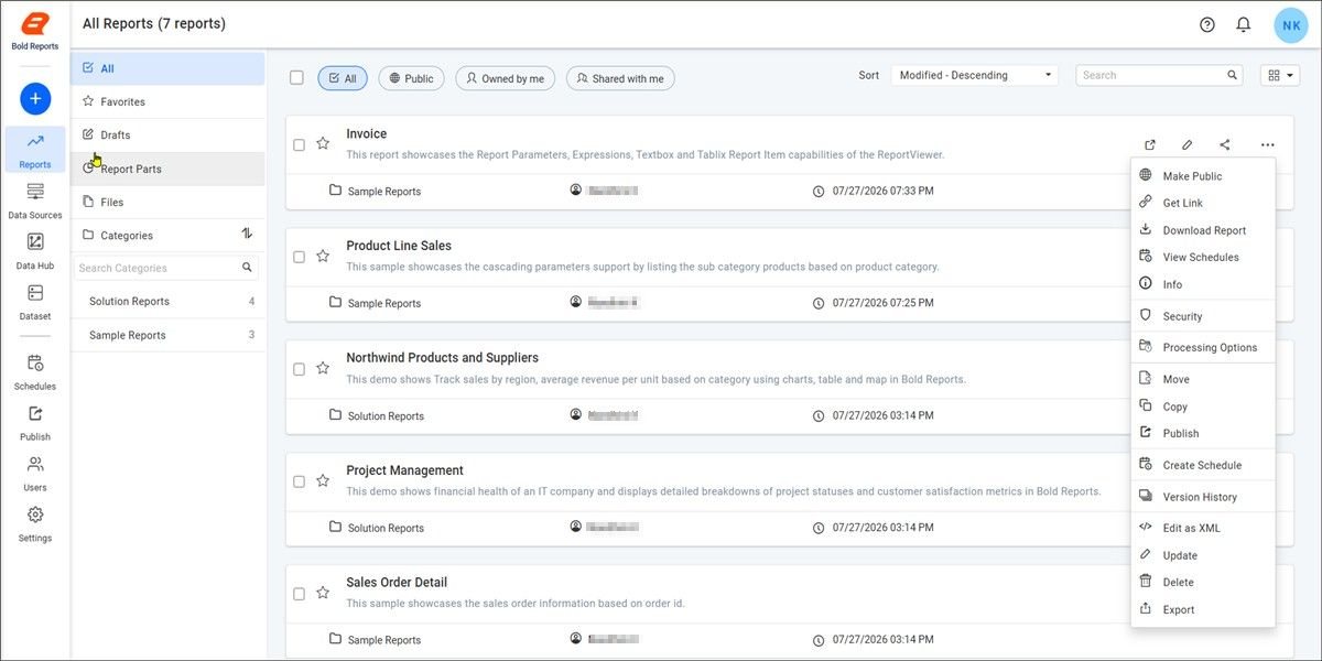 Move Report in context menu