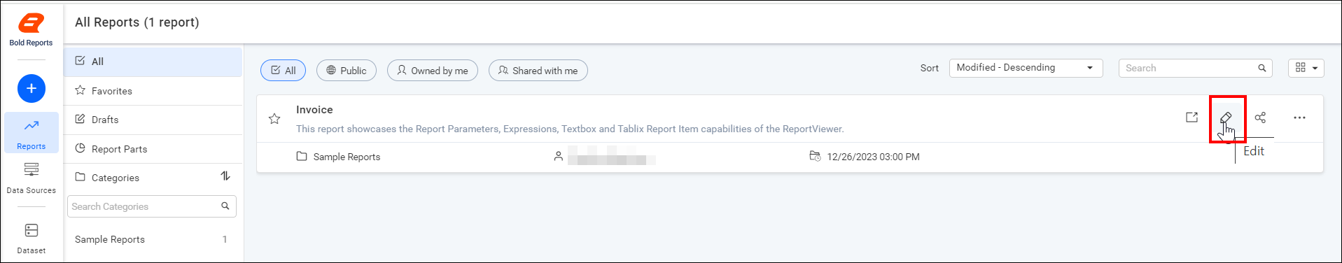 Edit report in Report Designer