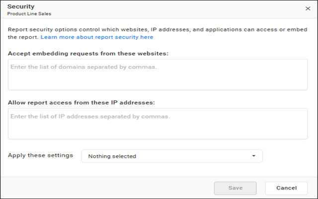 Report security settings dialog