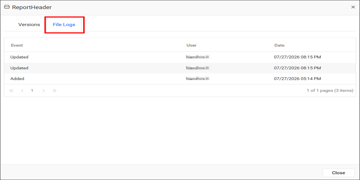 Report Part File Logs