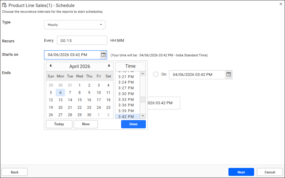 Schedule time interval reflected in schedule dialog