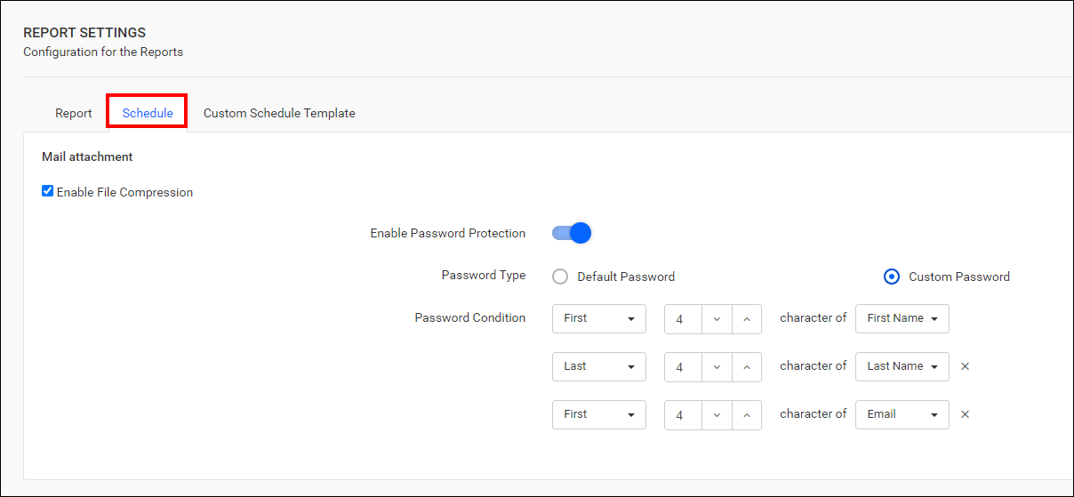 Custom password compression settings