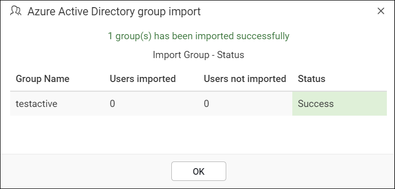 Success message after imported the Azure Active Directory groups