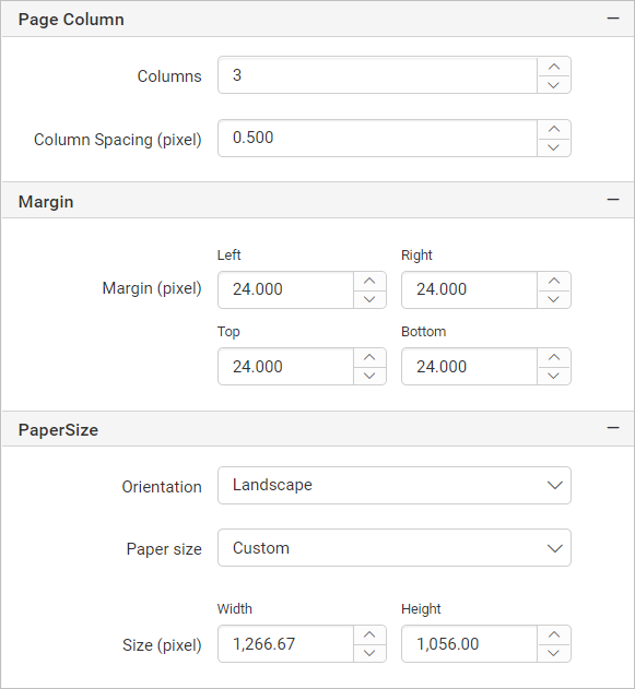 Set page column properties