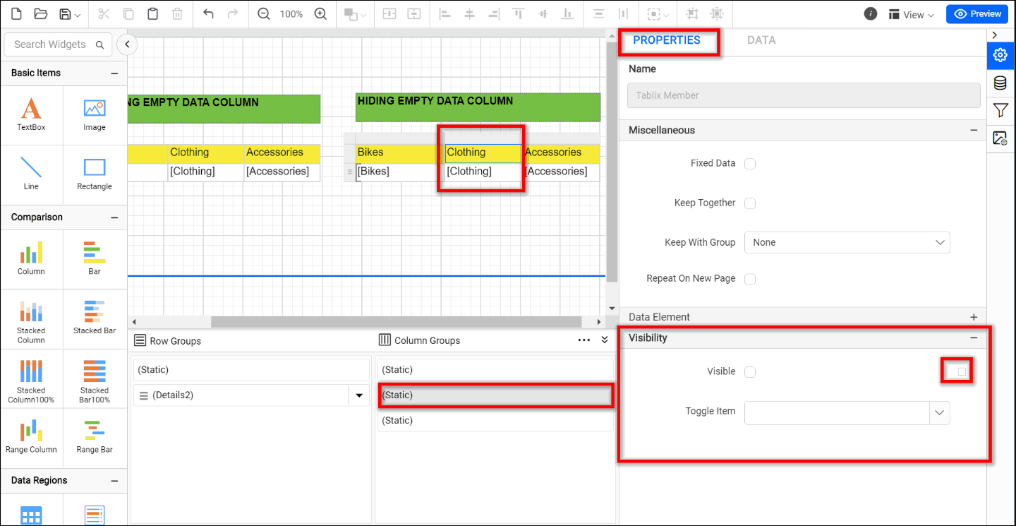 hide column visibility