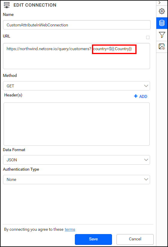 Use custom attribute in web connection