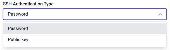 SSH Authentication Type selection dropdown