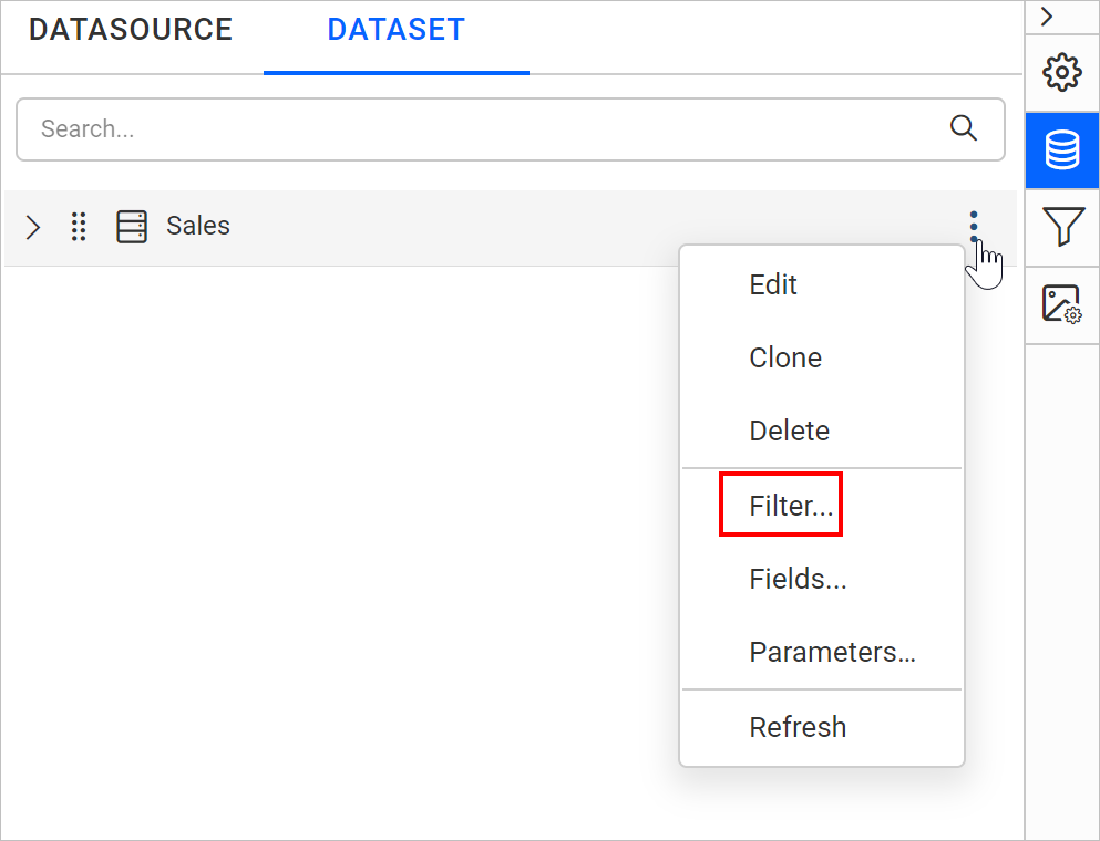 Dataset filter menu