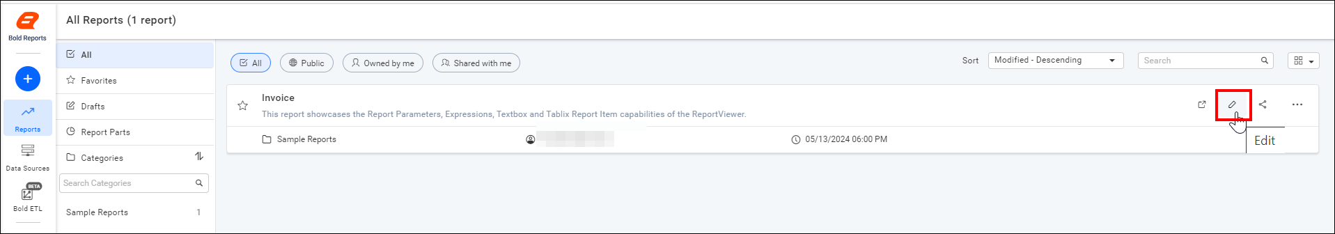 Edit report in Report Designer