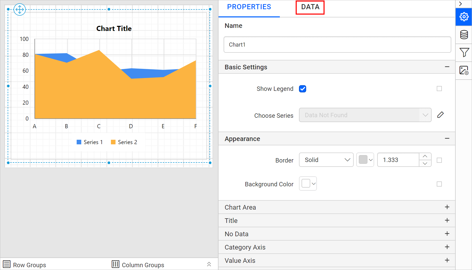 Chart properties pane