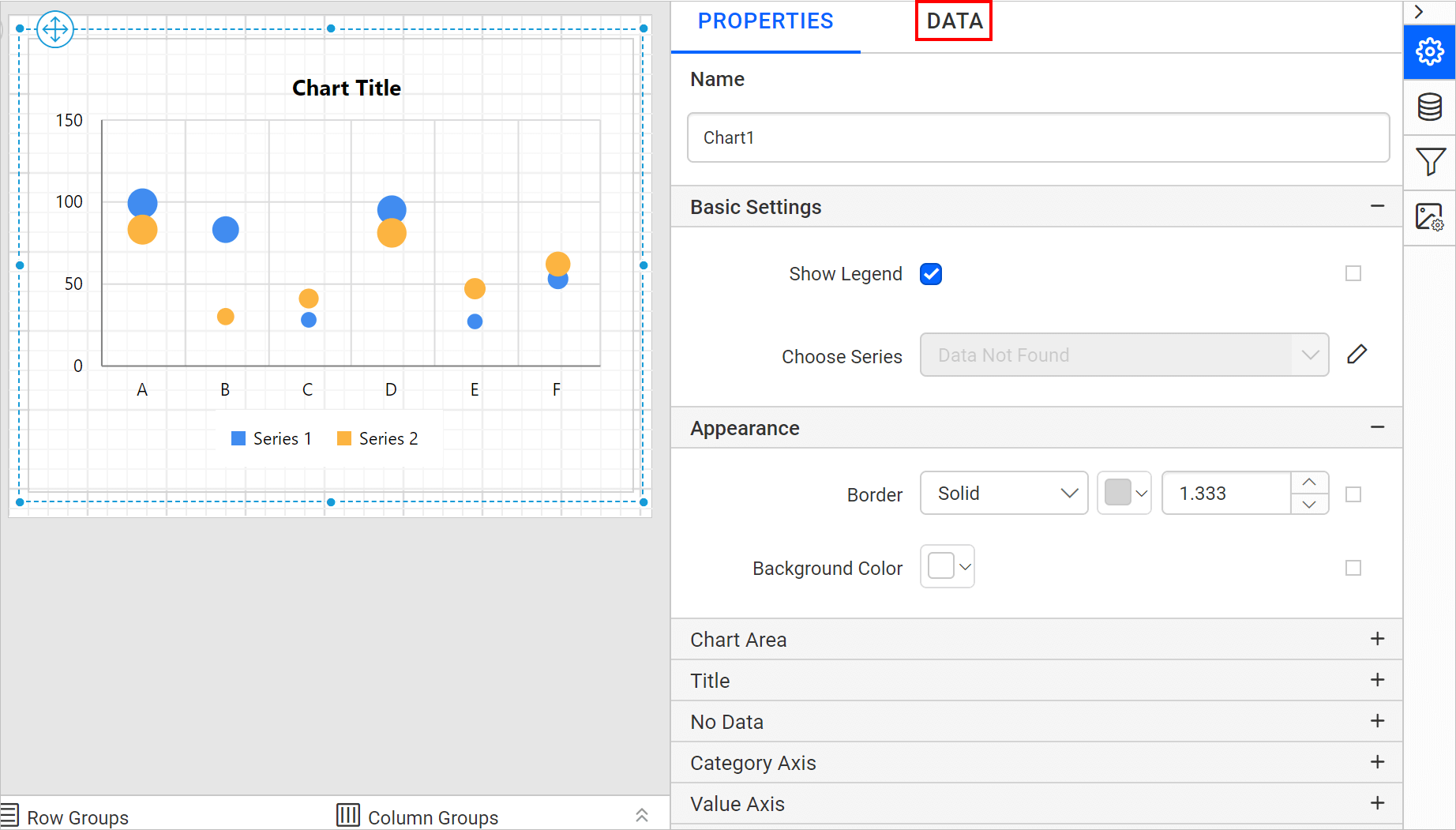 Chart properties pane