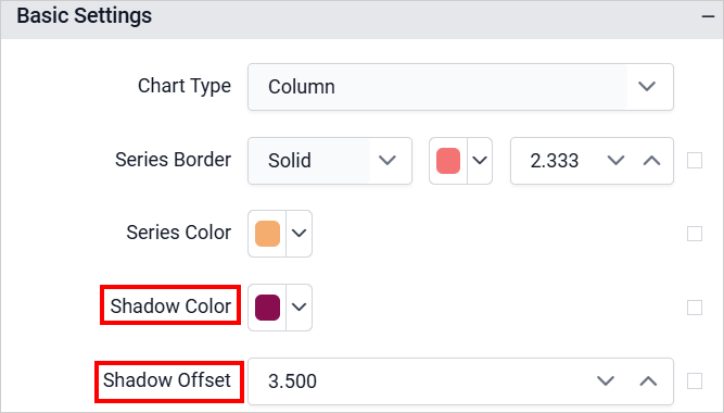 Chart shadow preview