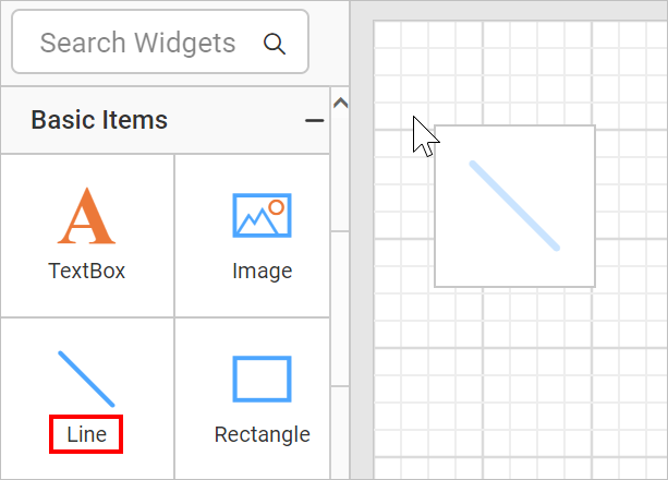 Drag and drop line report item in design area