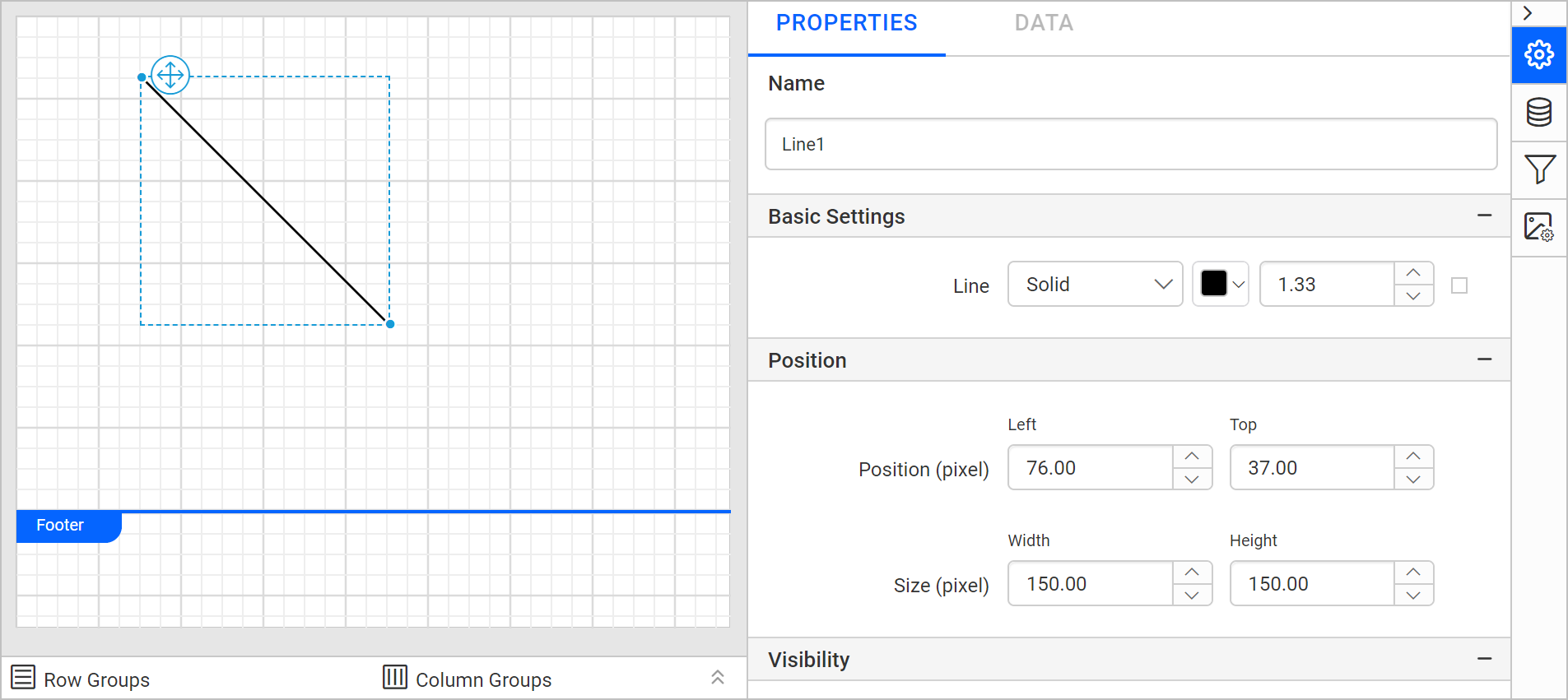 Line report item in design area