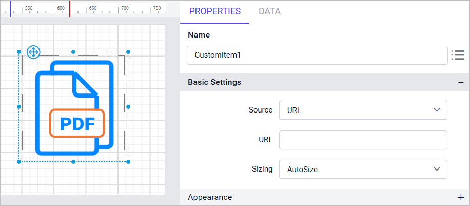 PDF item with properties view