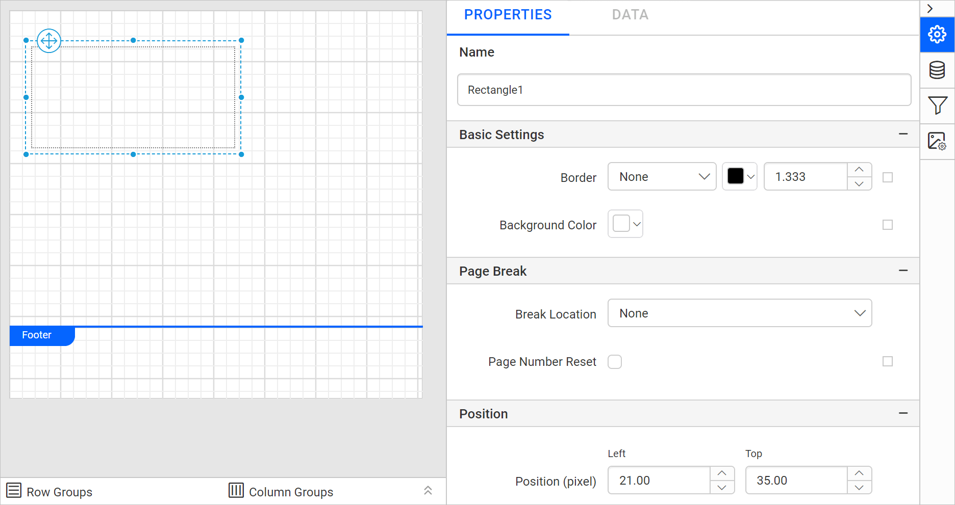 Rectangle item with properties view