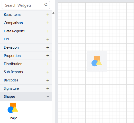Drag and drop shape report item into design area