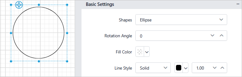 Shape item with properties view