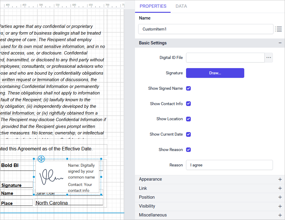 PDF signature basic settings