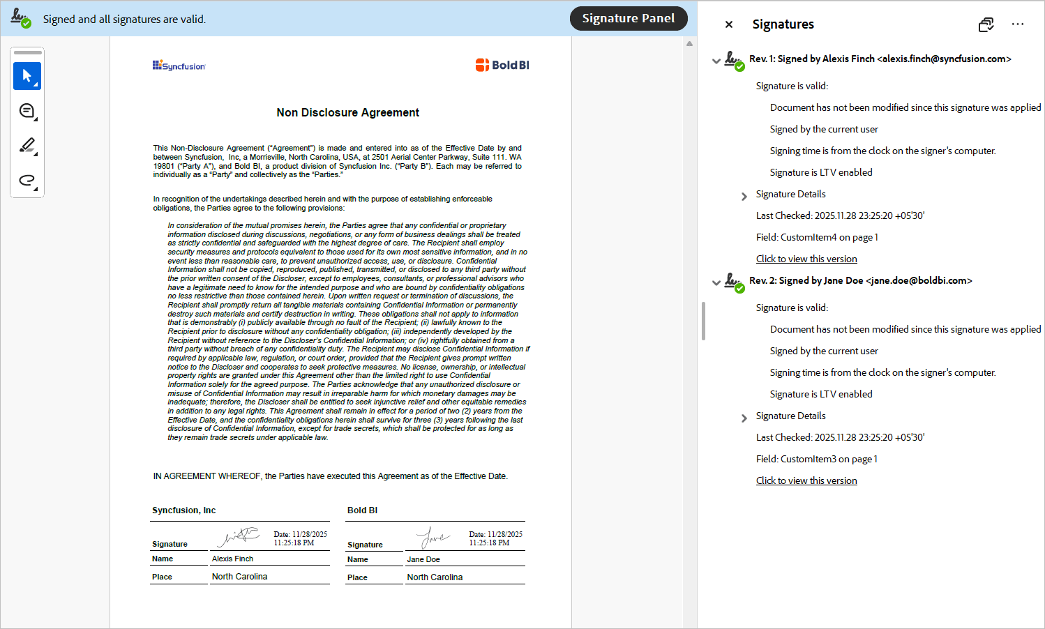 Export PDF signature