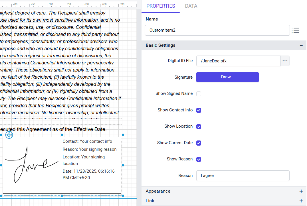 Show signed name disabled