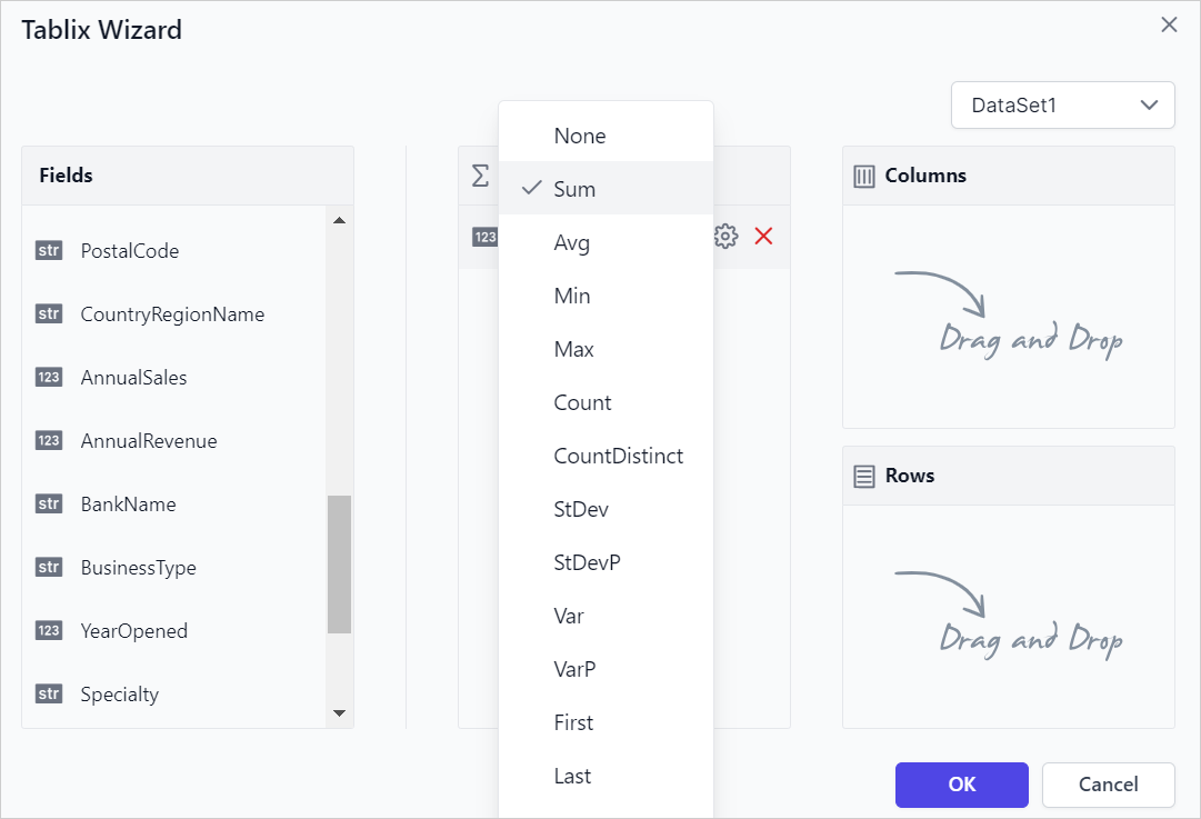 Tablix wizard with aggregation