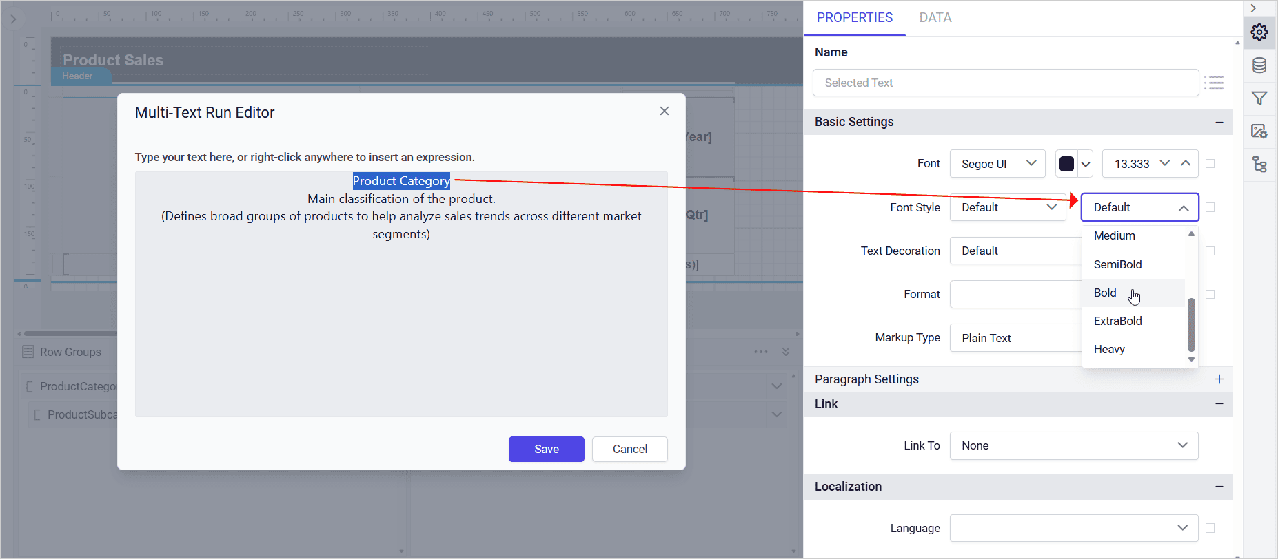 Multi-Text Run editor dialog