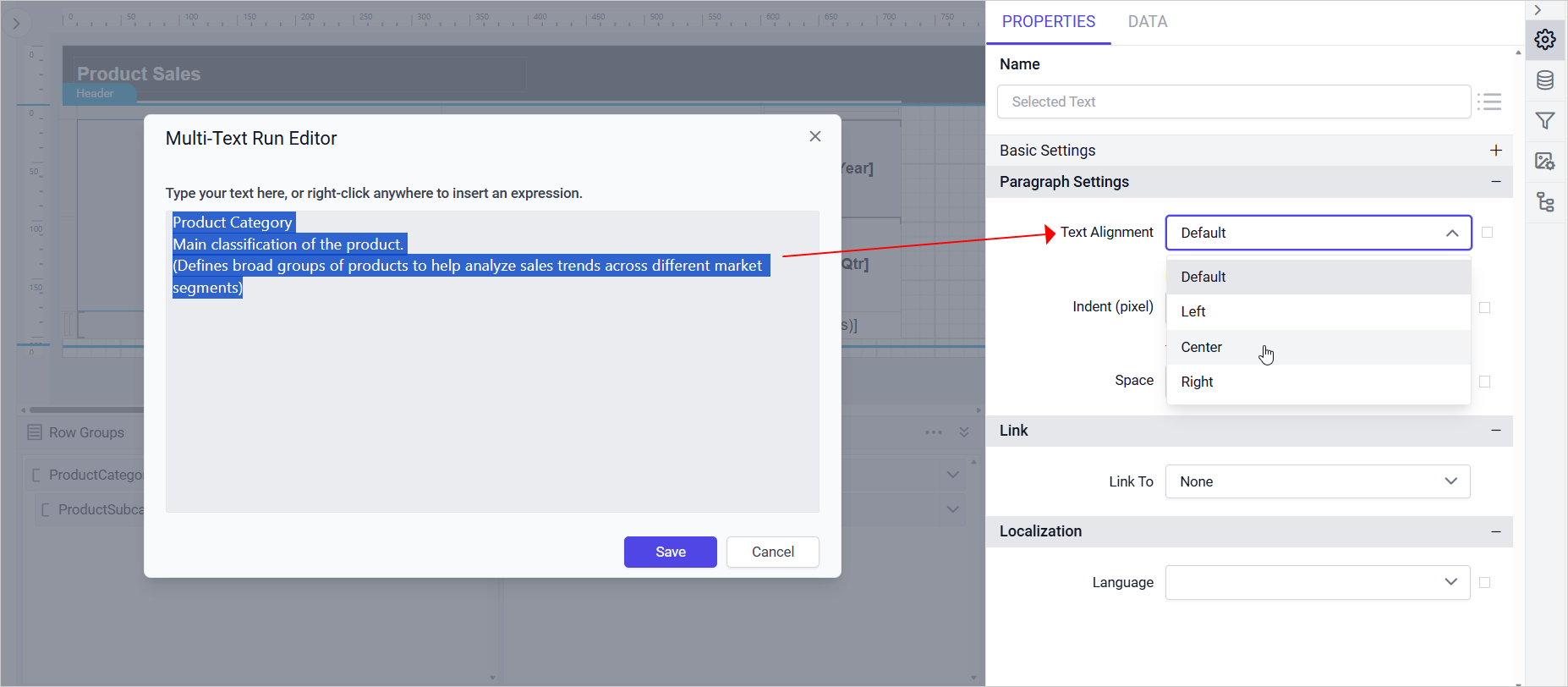 Multi-Text Run editor dialog