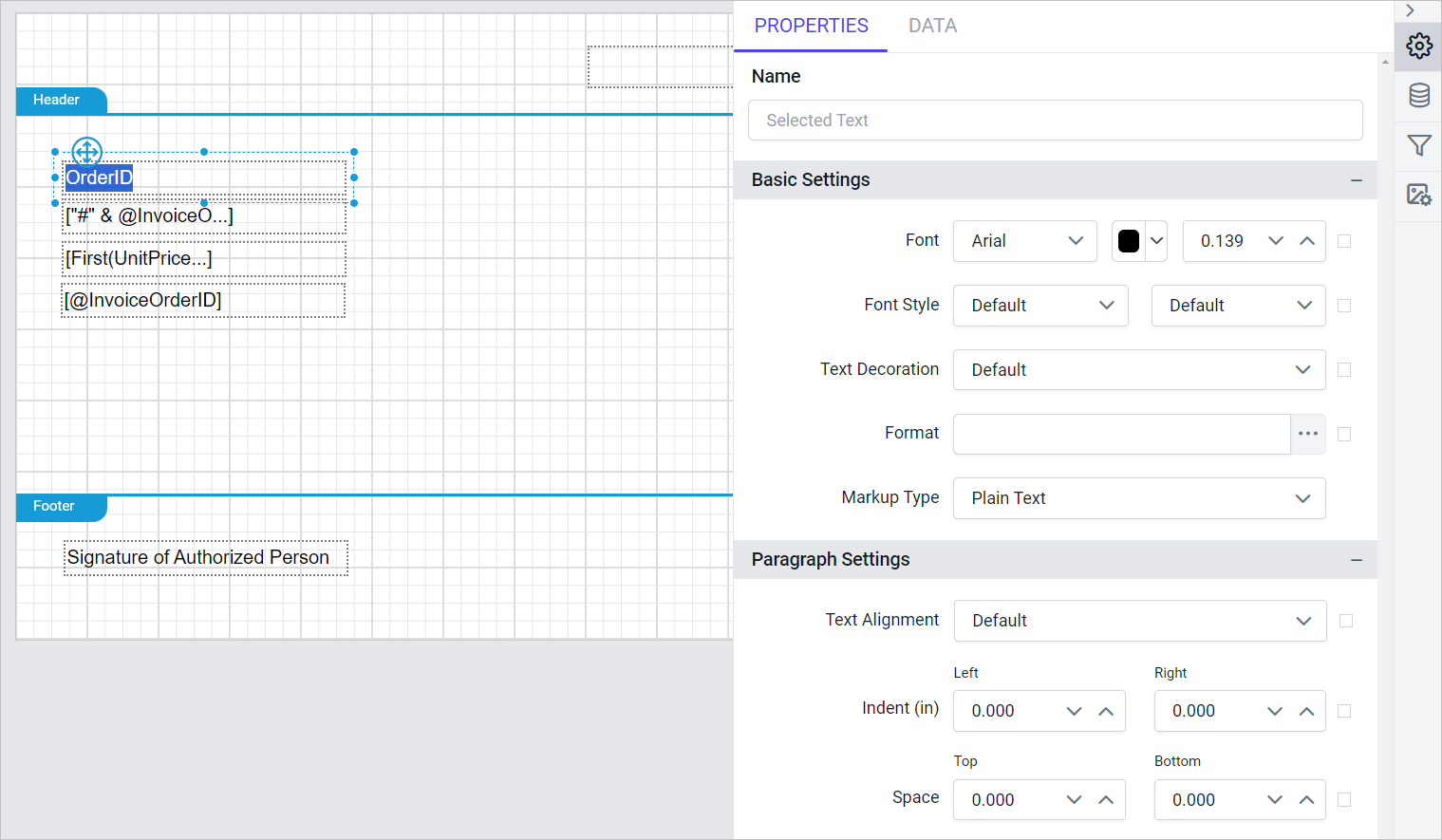 Design report using textbox