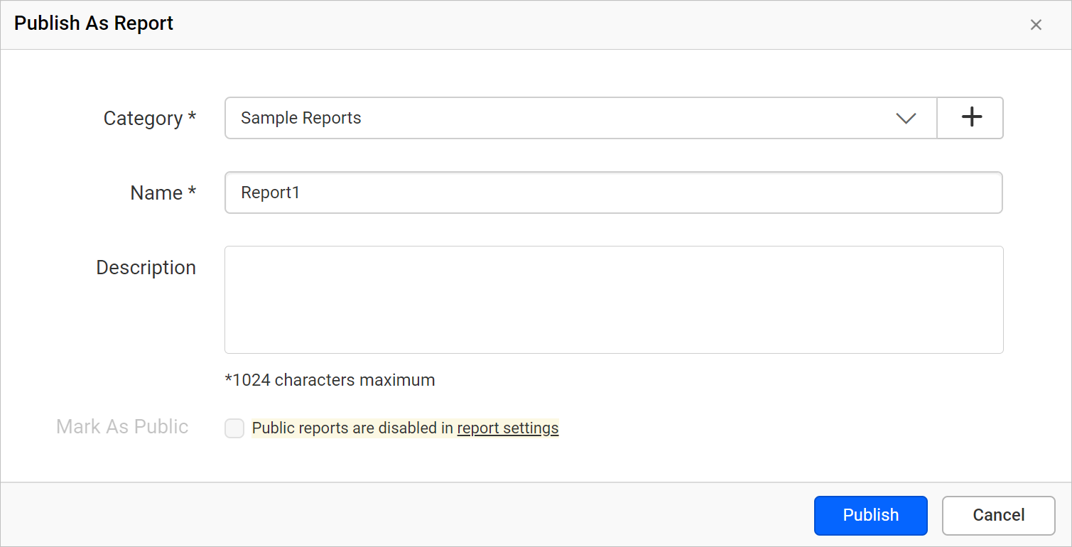 Publish a new report into report server