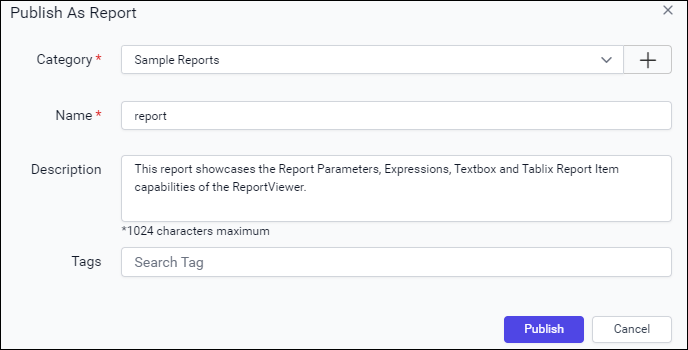 Publish a new report into report server