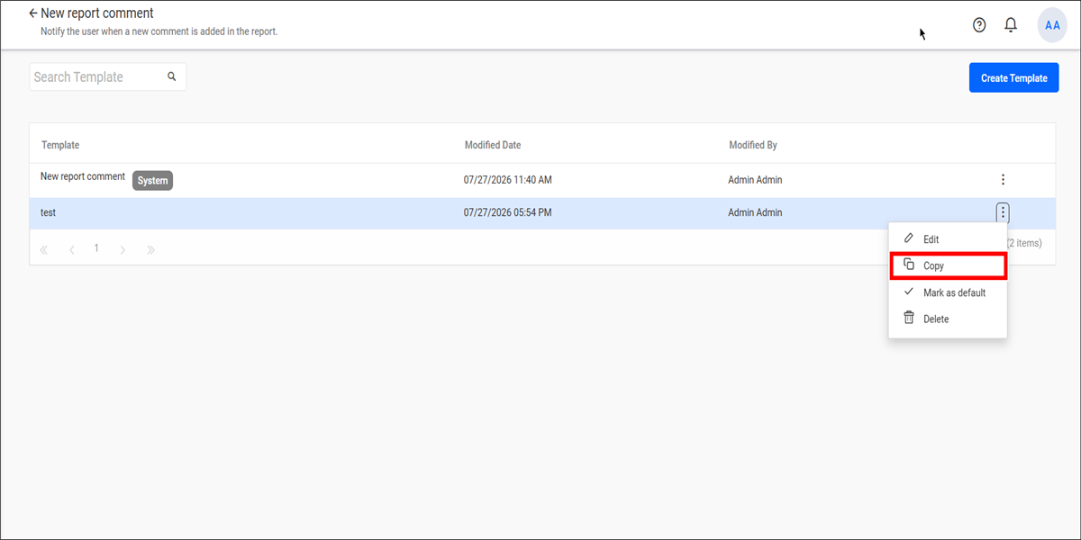 Email Template Page