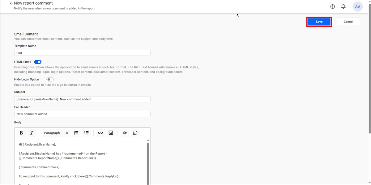 Email Template Page