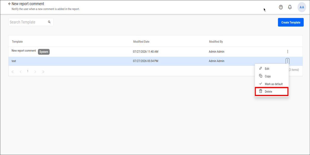 Email Template Page