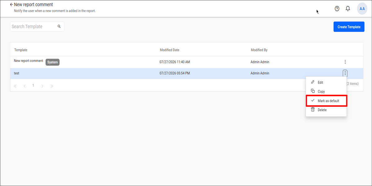 Email Template Page