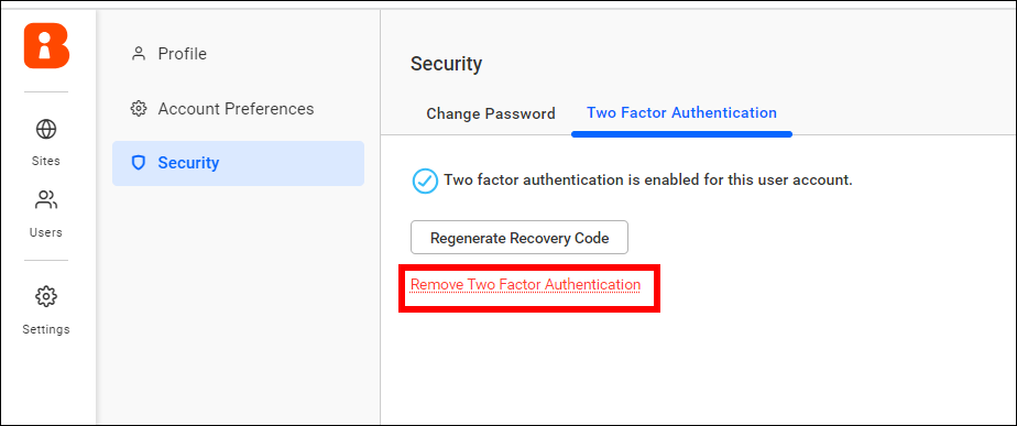 Remove two factor authentication