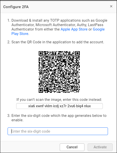 Enable two factor authentication