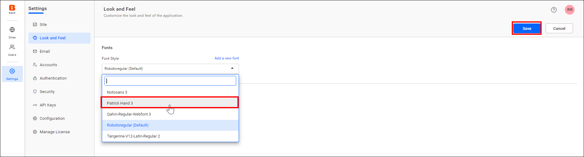 Font Style Dropdown