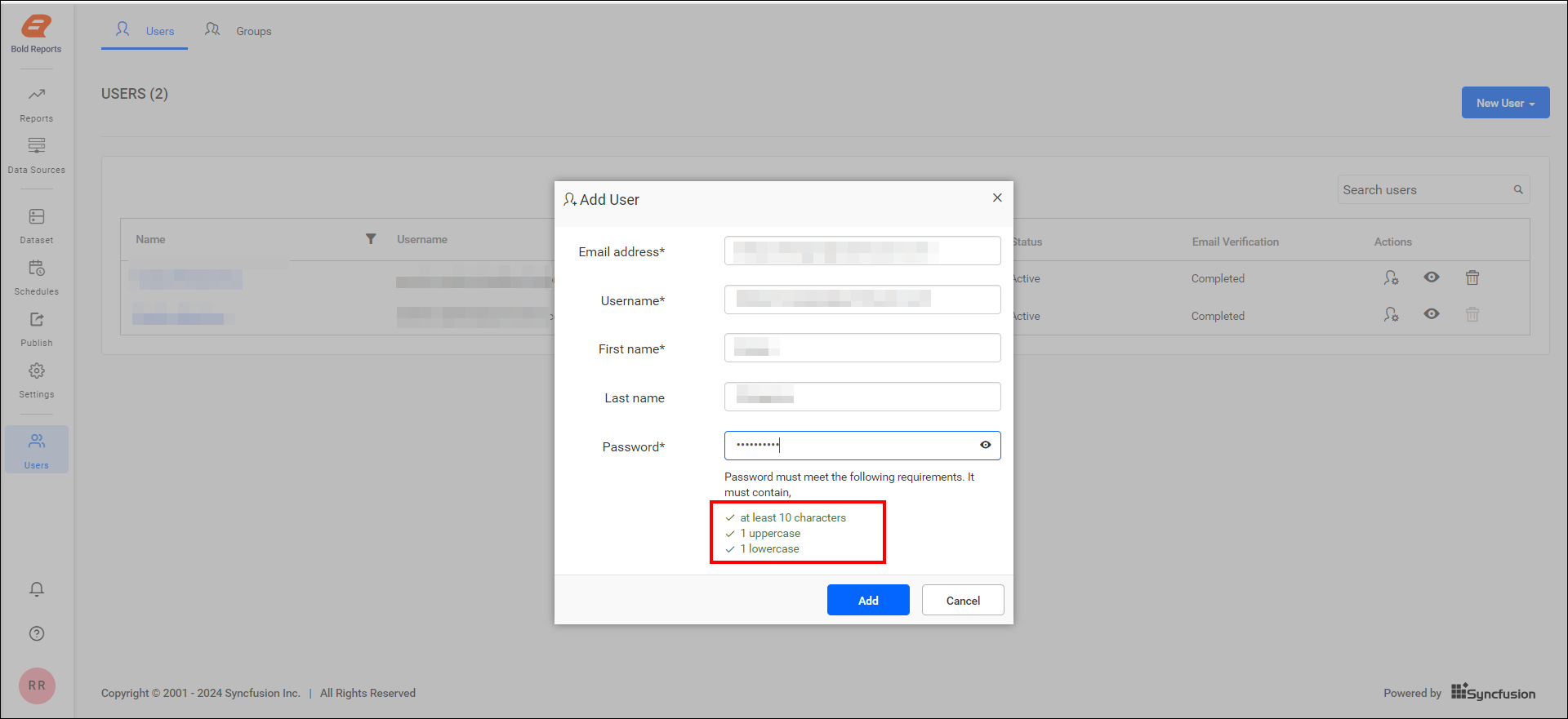 change custom password settings