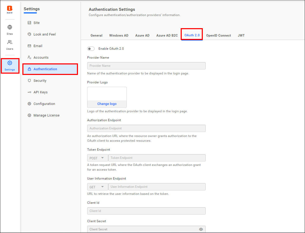 Authentication OAuth settings