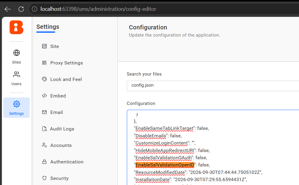 OpenId settings