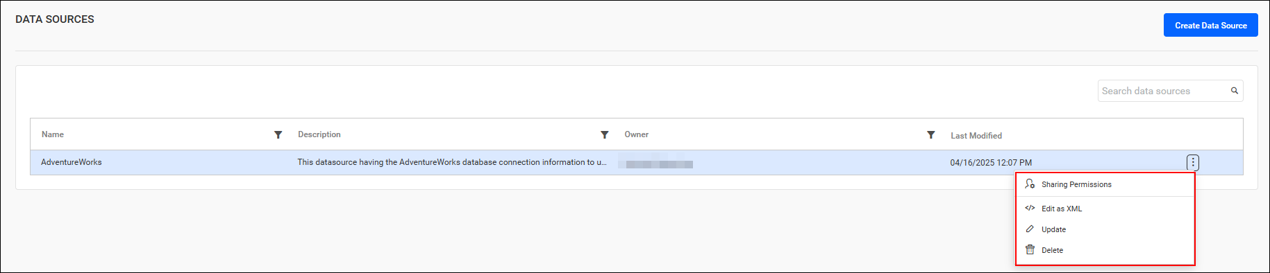DataSources Context Menu