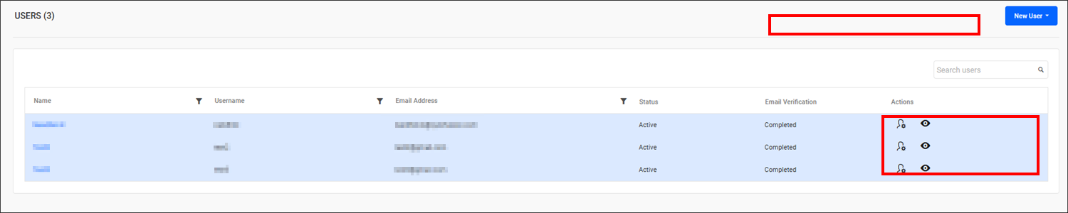 User management actions hidden on the Users page