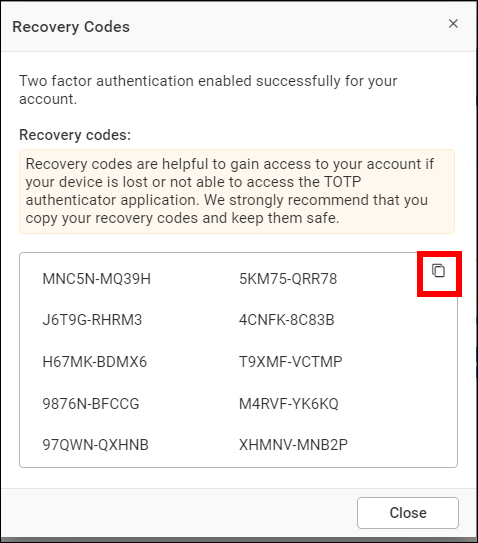 2FA authentication recovery code
